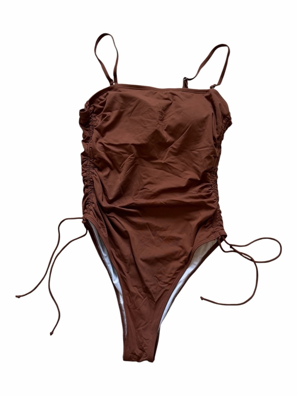 Sleek Brown One-Piece Swimsuit with Adjustable Side Ties